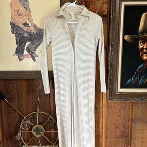 H&M Beige Ribbed Button-Up Dress XS